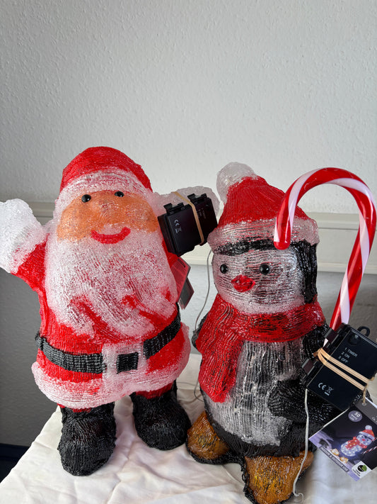 Weihnachsmann & Pinguin 2er Set mit LED Beleuchtung